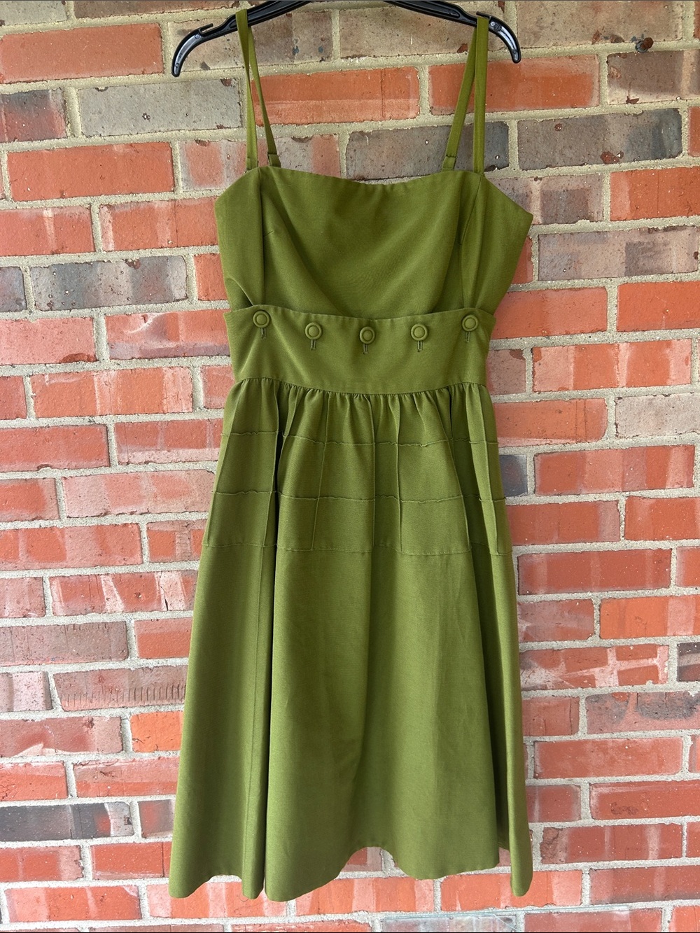 Anthropologie Maeve Olive Green Spaghetti Strap Midi Dress
